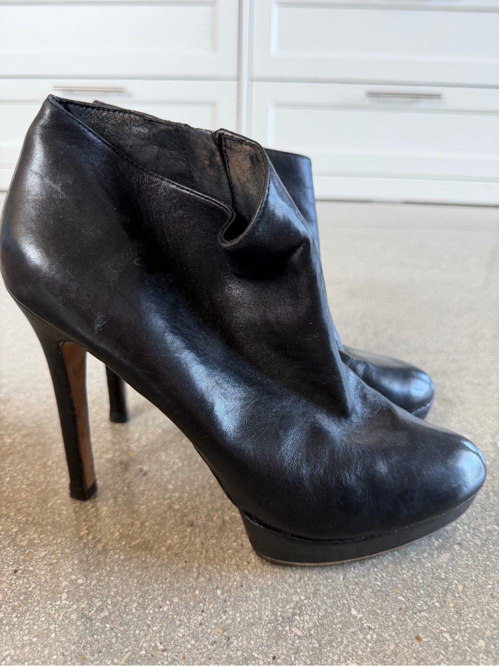 Vince Camuto Black Leather High-Heel Ankle Booties